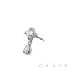 316L SURGICAL STEEL THREADLESS PUSH IN TEAR DROP CZ DANGLE TOP PART